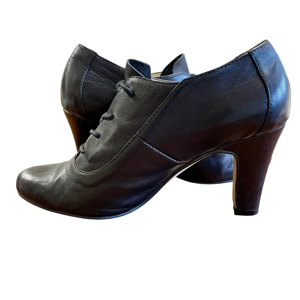 J Jill Black Leather Lace Up Shoes 8 Heels Oxford Whimsygoth Witchy Academia Y2k